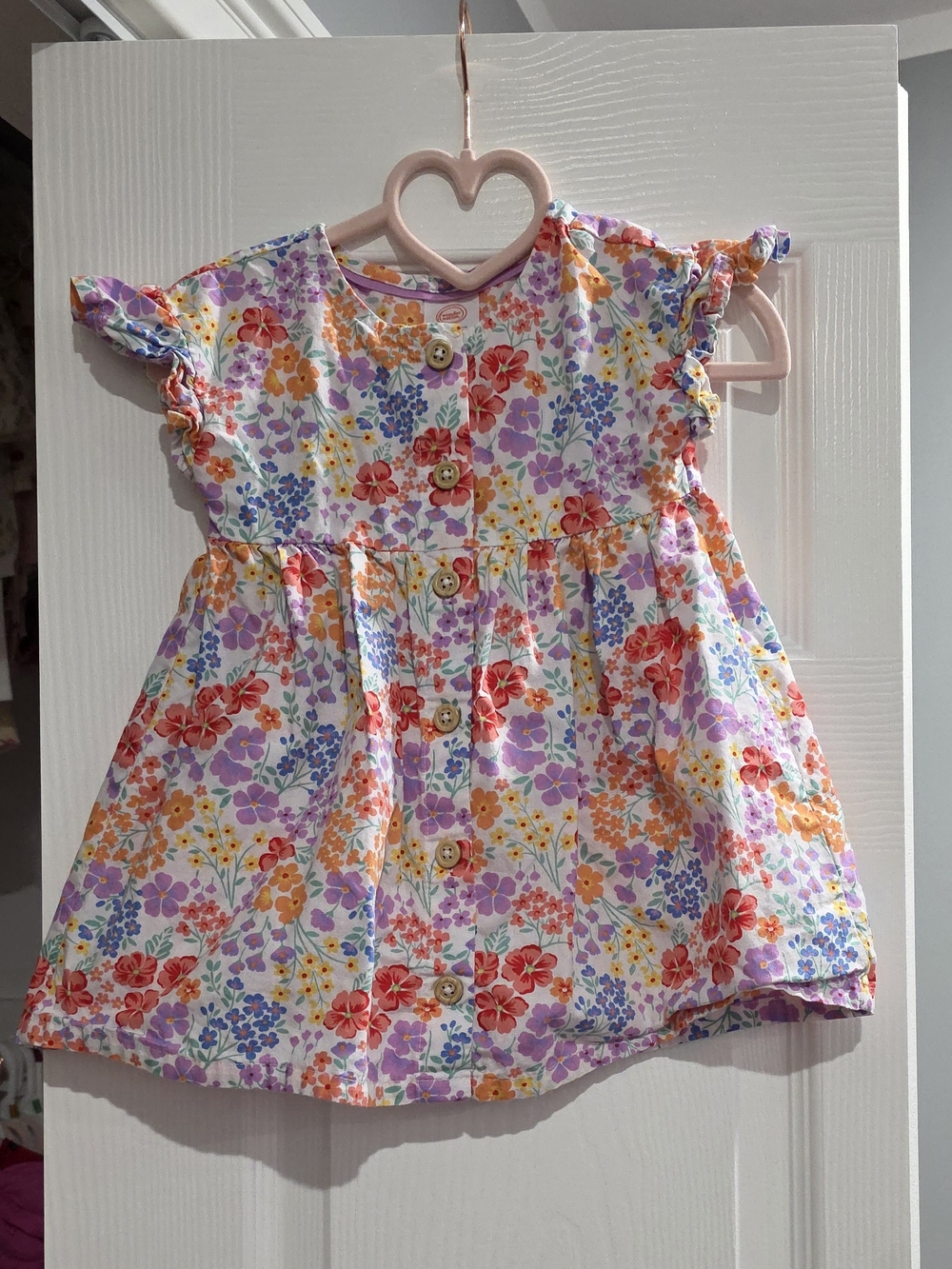 wonder nation White Floral Button-Front Dress with Red, Orange & Purple Flowers